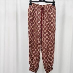 🚩steal authentic Gucci Burgundy and Cream Patterned Joggers